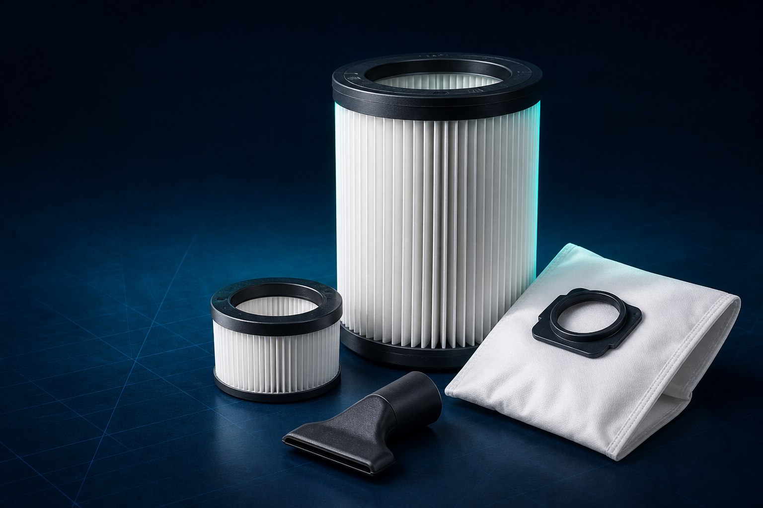 Unbranded vacuum replacement filters, dust bag and nozzle arranged for B2B sourcing